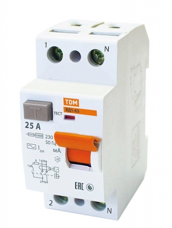TDM ELECTRIC SQ0203-0006 Устройство защитного отключения ВД1-63 2Р 25А 10мА TDM
